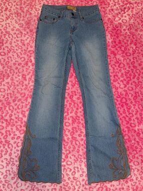 vintage y2k Gasoline embroidered scalloped hem low-rise flare jeans